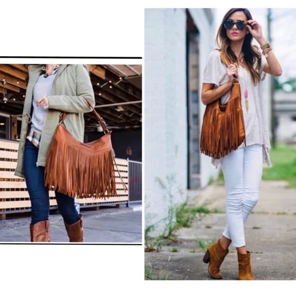 Frye Heidi Leather Fringe Hobo Shoulder Bag Cognac Brown Retail $458 - Picture 12 of 12